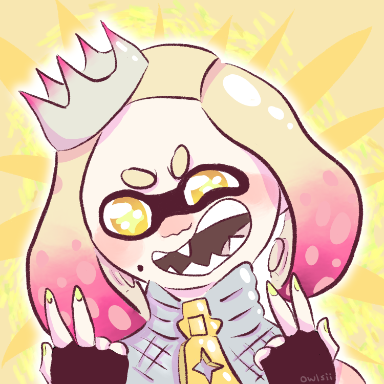 pearl from splatoon 2, grinning and giving peace signs to the camera.